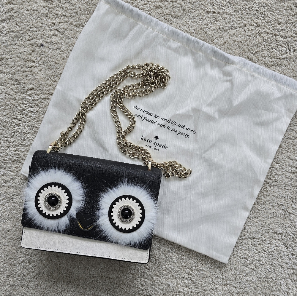 Kate Spade Black and White Owl Crossbody Bag